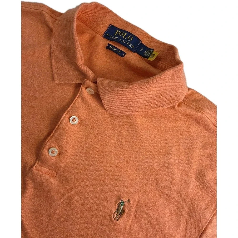 Polo Ralph Lauren MEN'S Polo Shirt Large ORANGE Tan Pony Logo Cotton CLASSIC